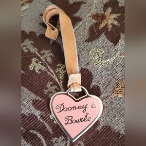 Dooney And Bourke Pink Heart Charm Fob Gold On Leather strap